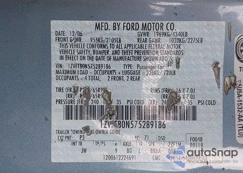 2007 Ford Mustang V6 Deluxe/V6 Premium from USA, damaged, VIN 1ZVFT80N575289186